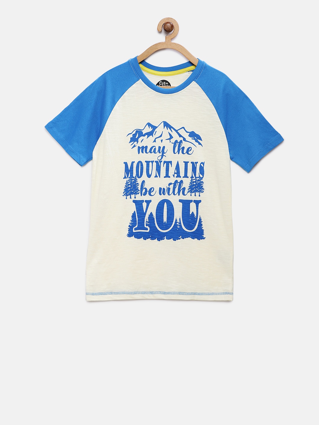 

Cub McPaws Boys Cream-Coloured Blue Printed Round Neck Pure Cotton T-shirt