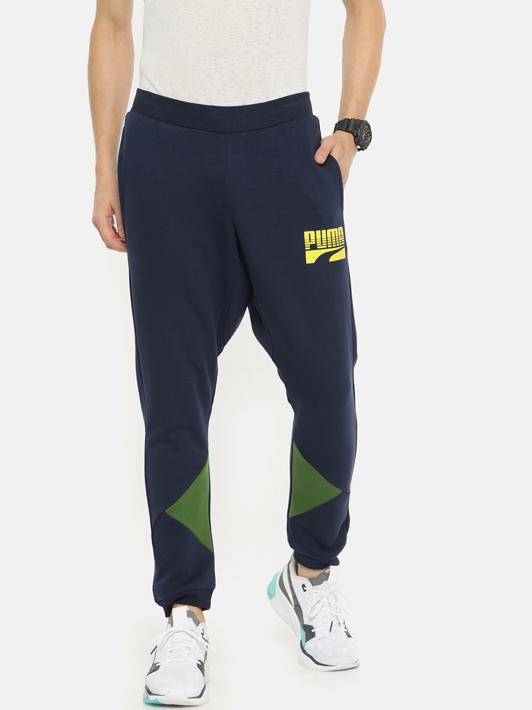 

Puma Men Navy Blue Solid Straight Fit Rebel Block cl Joggers