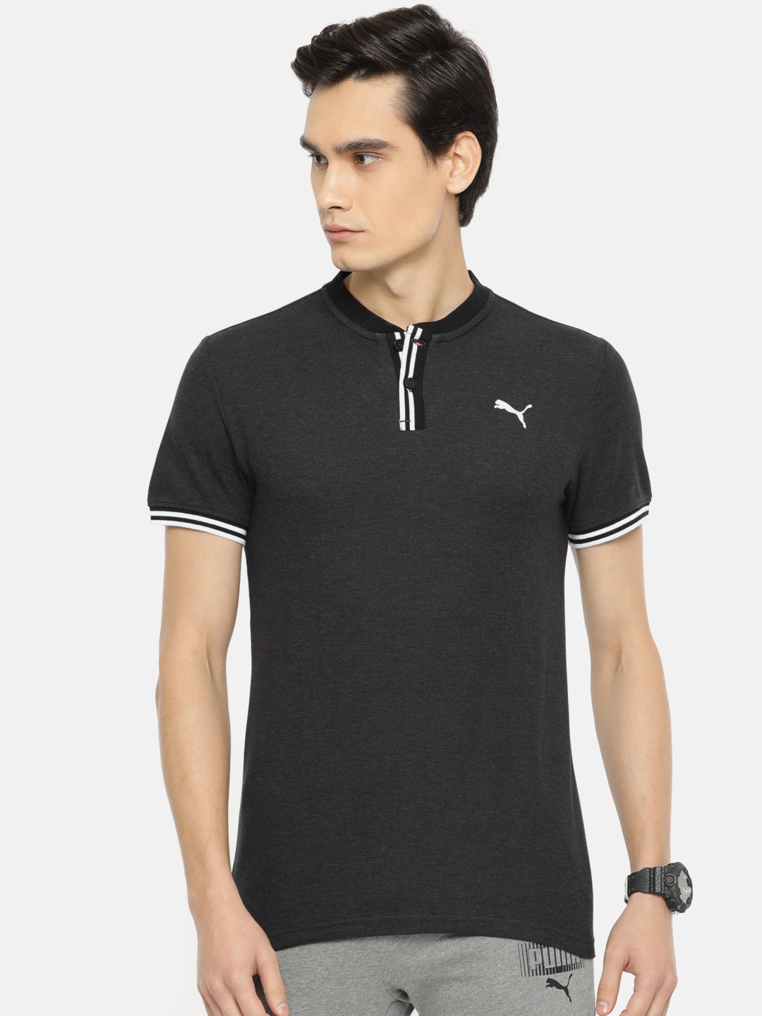 

Puma Men Charcoal Grey Solid VK Pique Badge Polo T-shirt