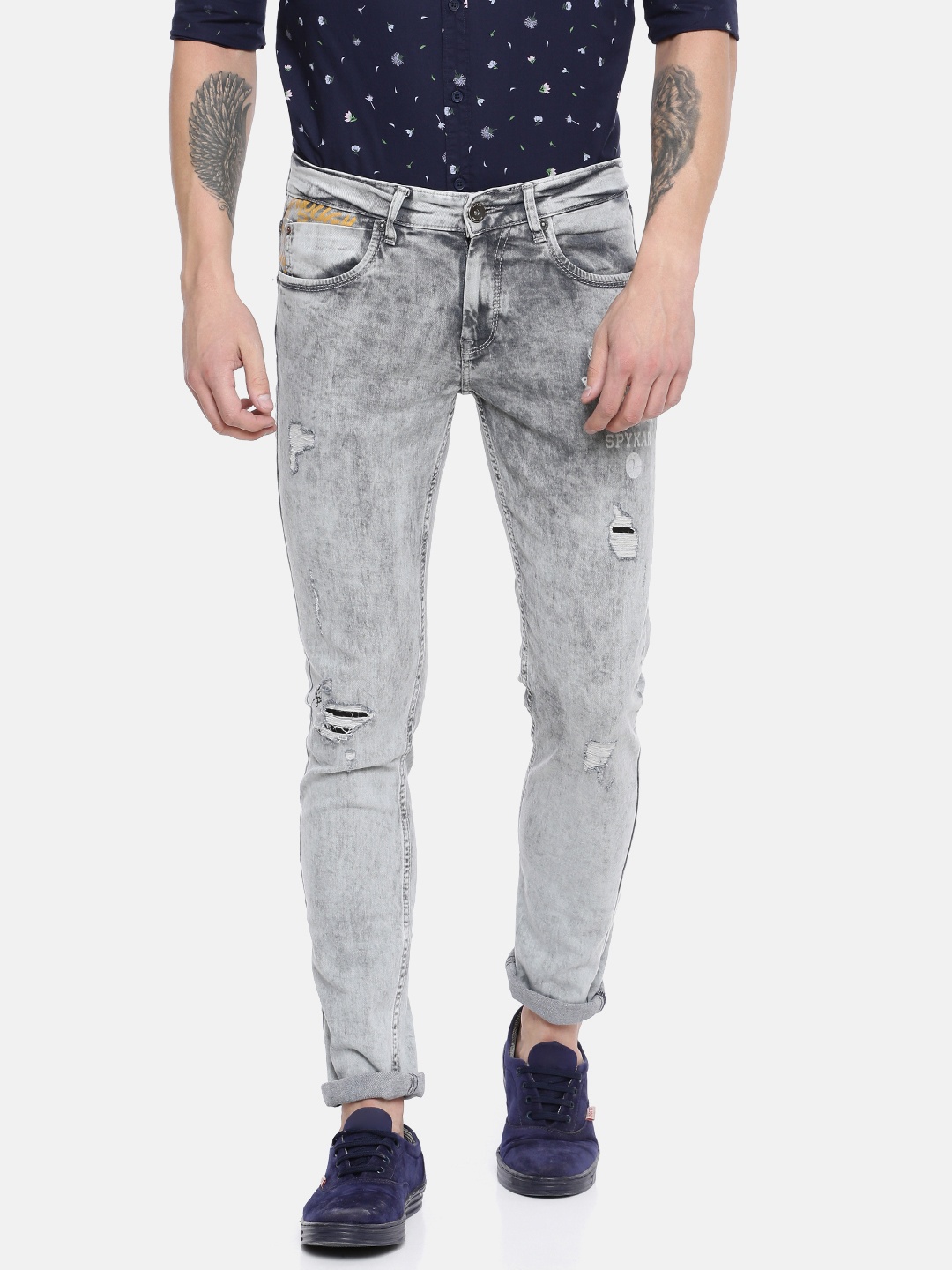 

SPYKAR Men Grey Skinny Fit Low-Rise Mildly Distressed Stretchable Jeans