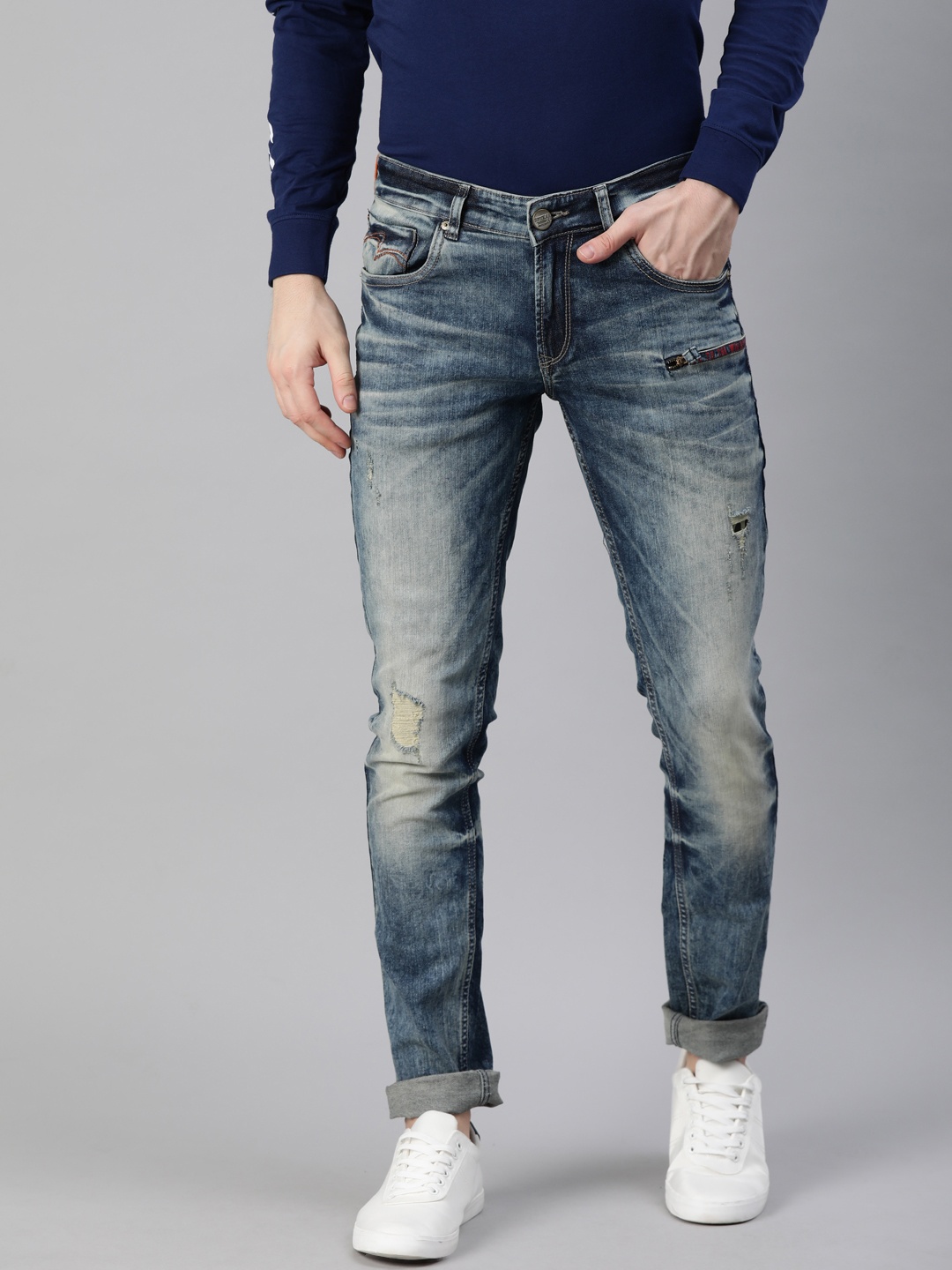 

SPYKAR Men Blue Skinny Fit Low-Rise Mildly Distressed Stretchable Jeans