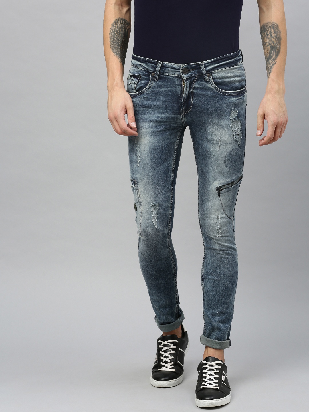 

SPYKAR Men Blue Skinny Fit Low-Rise Mildly Distressed Jeans