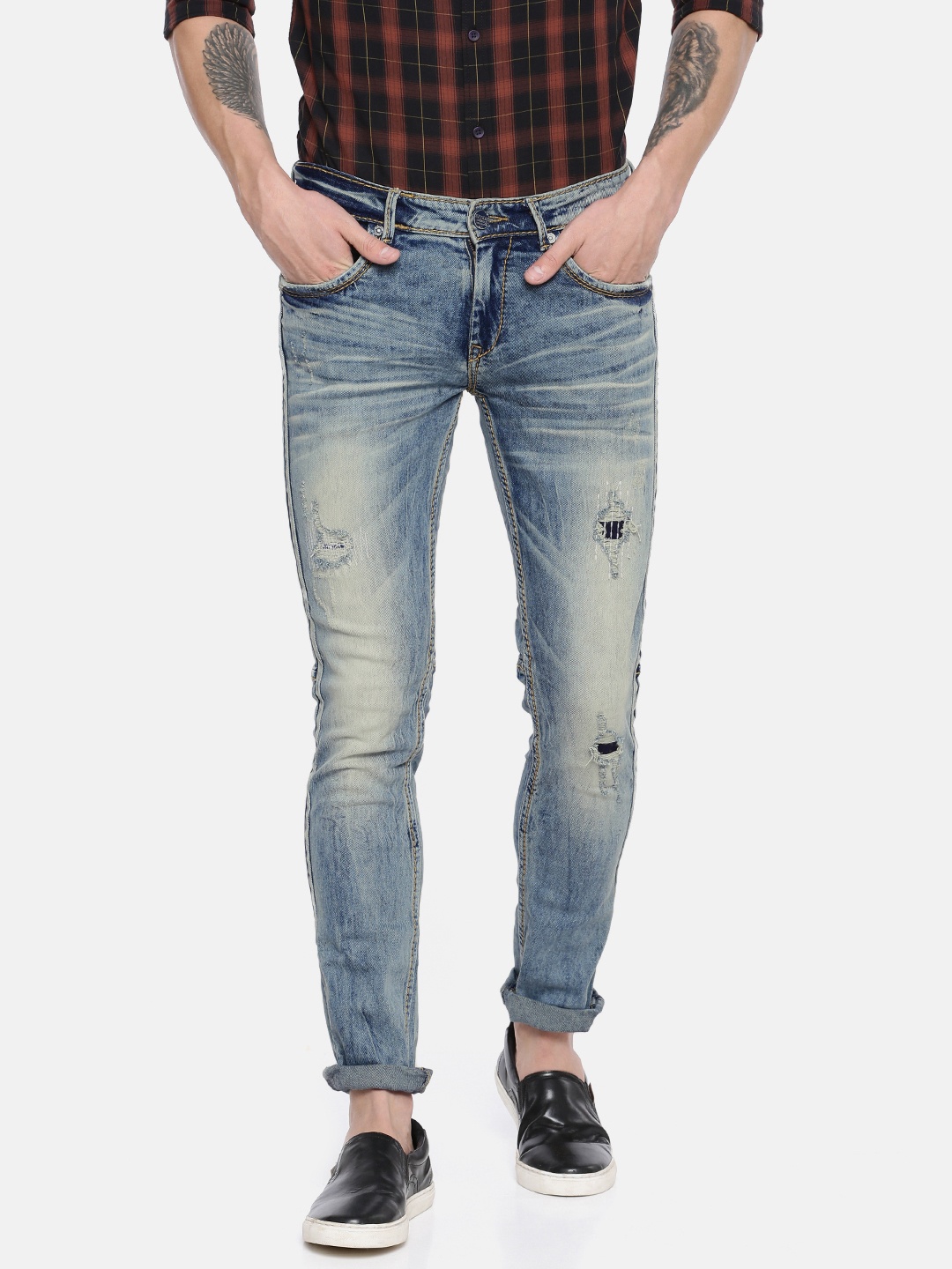 

SPYKAR Men Blue Ultra Slim Skinny Fit Low-Rise Mildly Distressed Stretchable Jeans