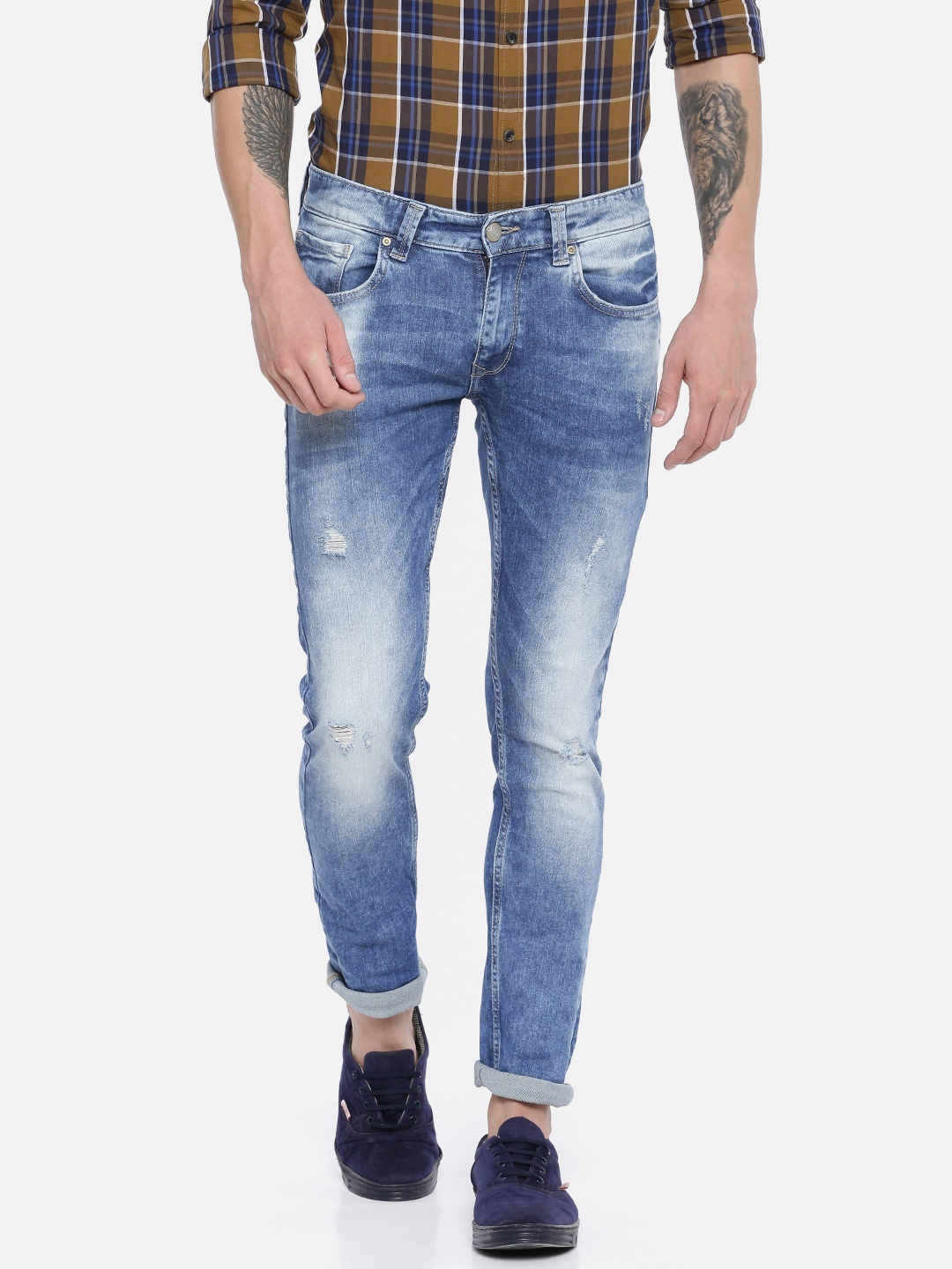 

SPYKAR Men Blue Ultra Slim Skinny Fit Low-Rise Mildly Distressed Stretchable Jeans