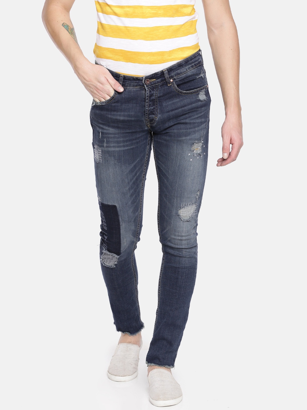 

SPYKAR Men Blue Skinny Fit Low-Rise Highly Distressed Stretchable Jeans