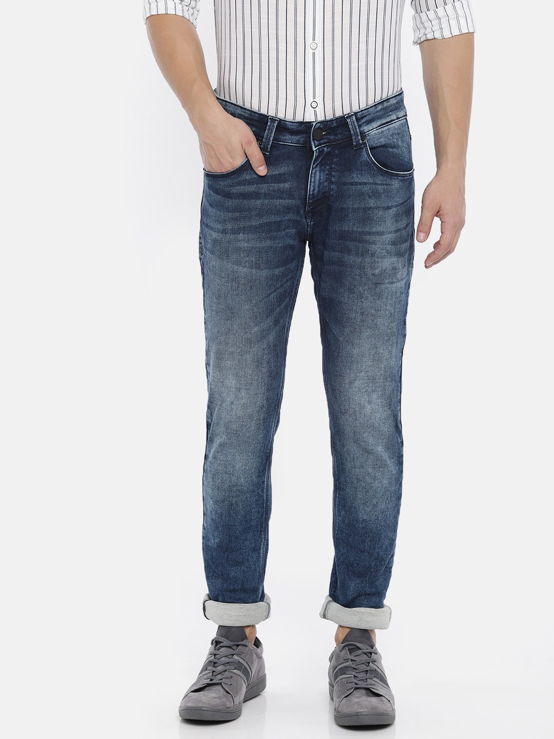 

SPYKAR Men Navy Blue Skinny Fit Low-Rise Clean Look Stretchable Jeans