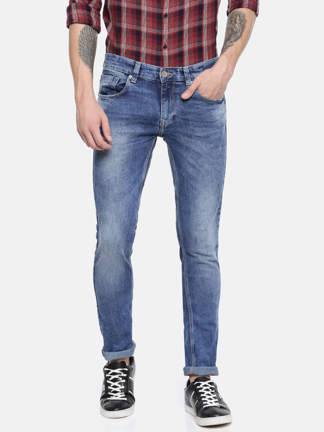 

SPYKAR Men Blue Skinny Fit Low-Rise Ultra Thin Thigh & Narrow Leg Clean Look Jeans