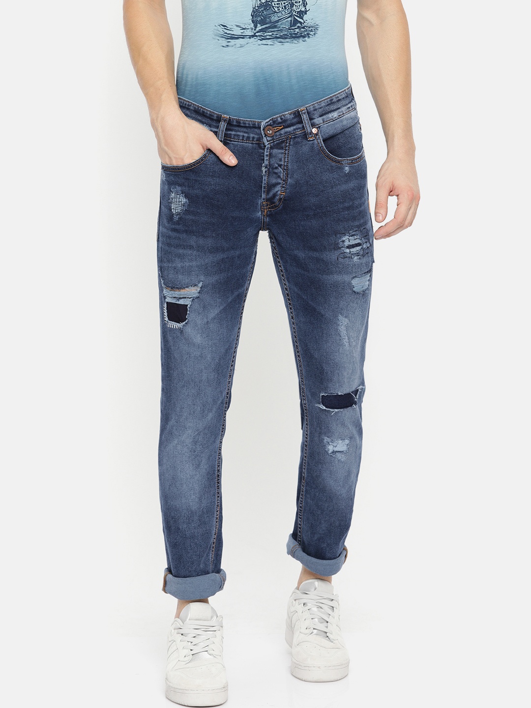 

SPYKAR Men Blue Skinny Fit Low-Rise Mildly Distressed Stretchable Jeans