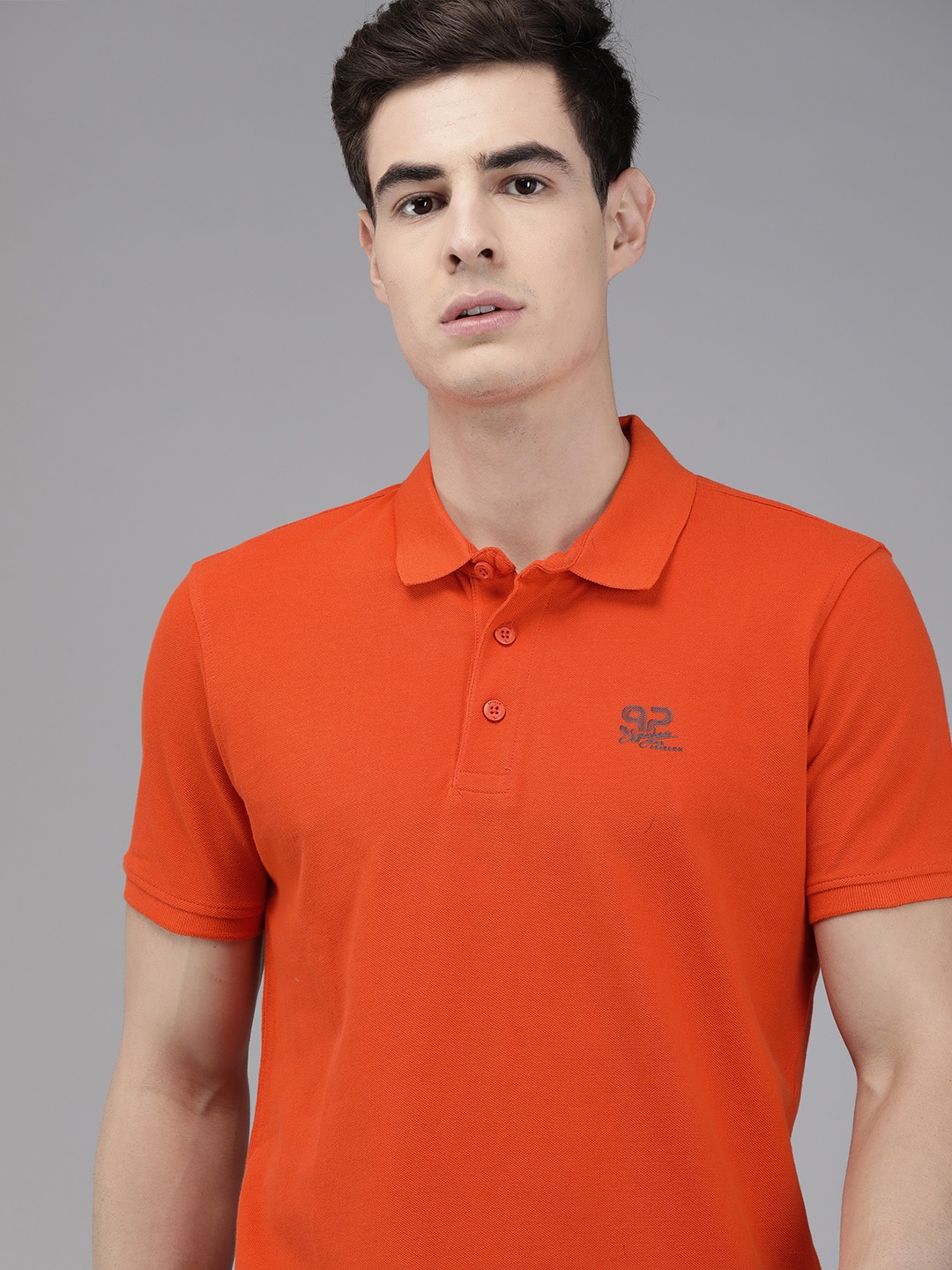 

SPYKAR Men Orange Solid Polo Collar Pure Cotton T-shirt