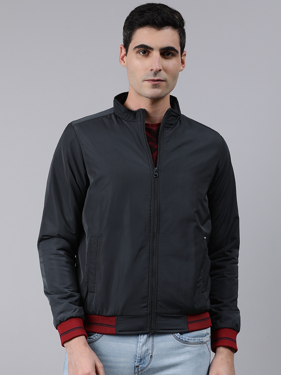 

SPYKAR Men Navy Blue Solid Bomber Jacket