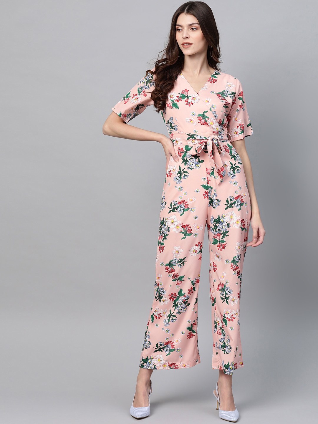 

Zima Leto Women Pink & Green Floral Print Basic Jumpsuit
