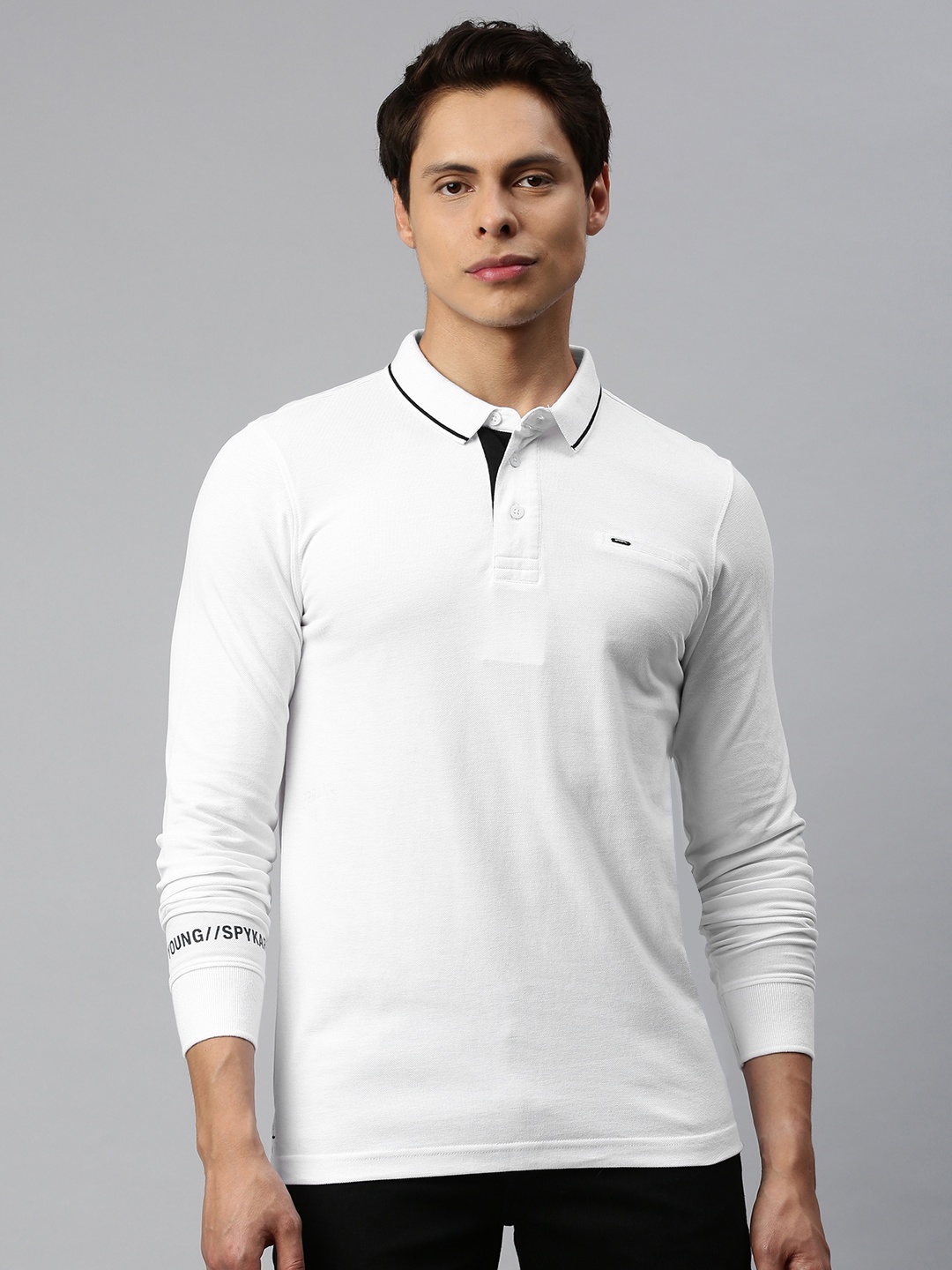 

SPYKAR Men White Solid Polo Collar T-shirt