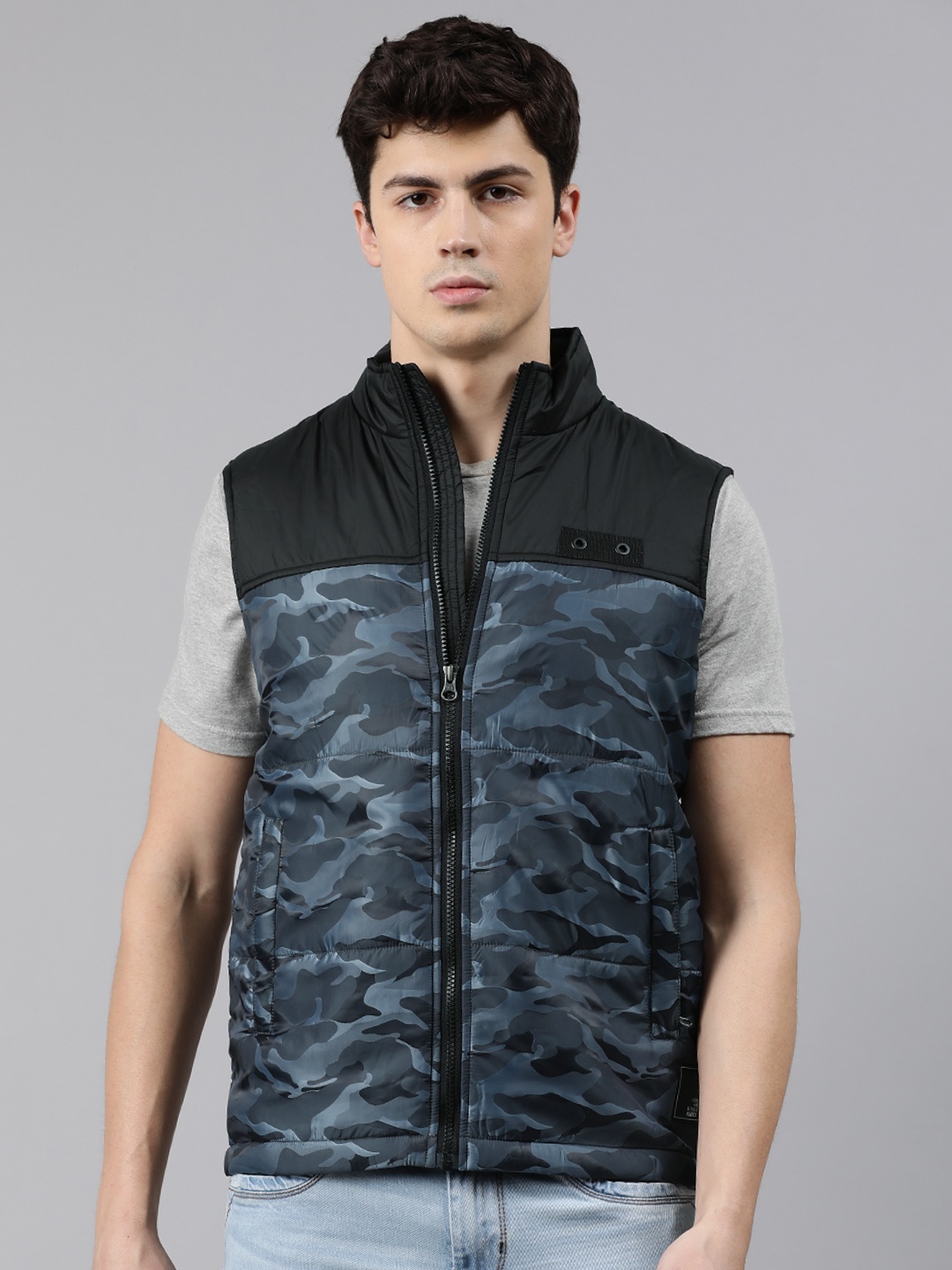 

SPYKAR Men Blue & Black Camouflage Printed Insulator Padded Jacket