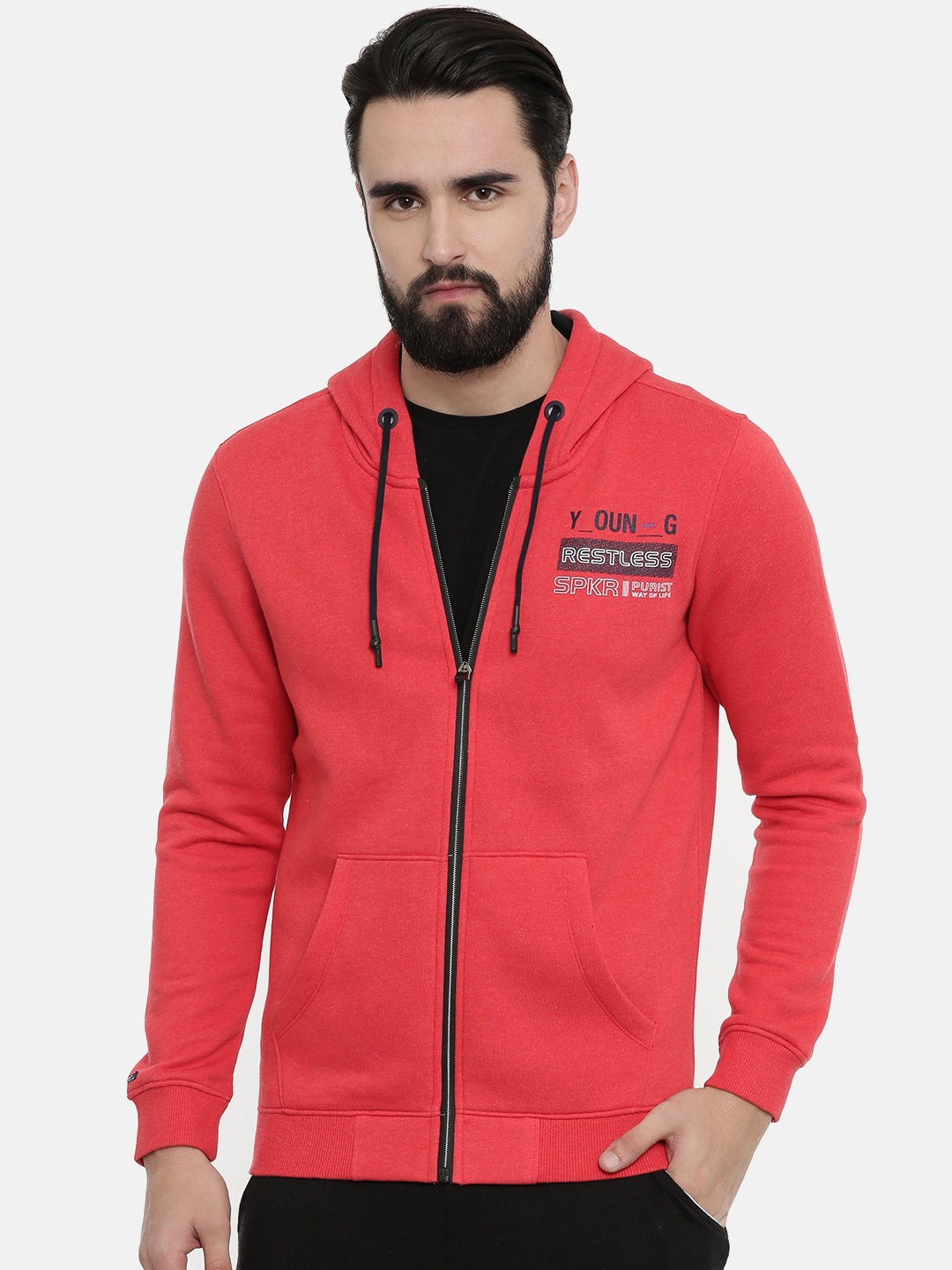 

SPYKAR Men Red Solid Hooded Sweatshirt
