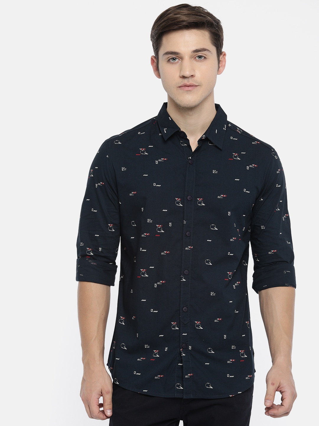 

SPYKAR Men Navy Blue Slim Fit Printed Casual Shirt