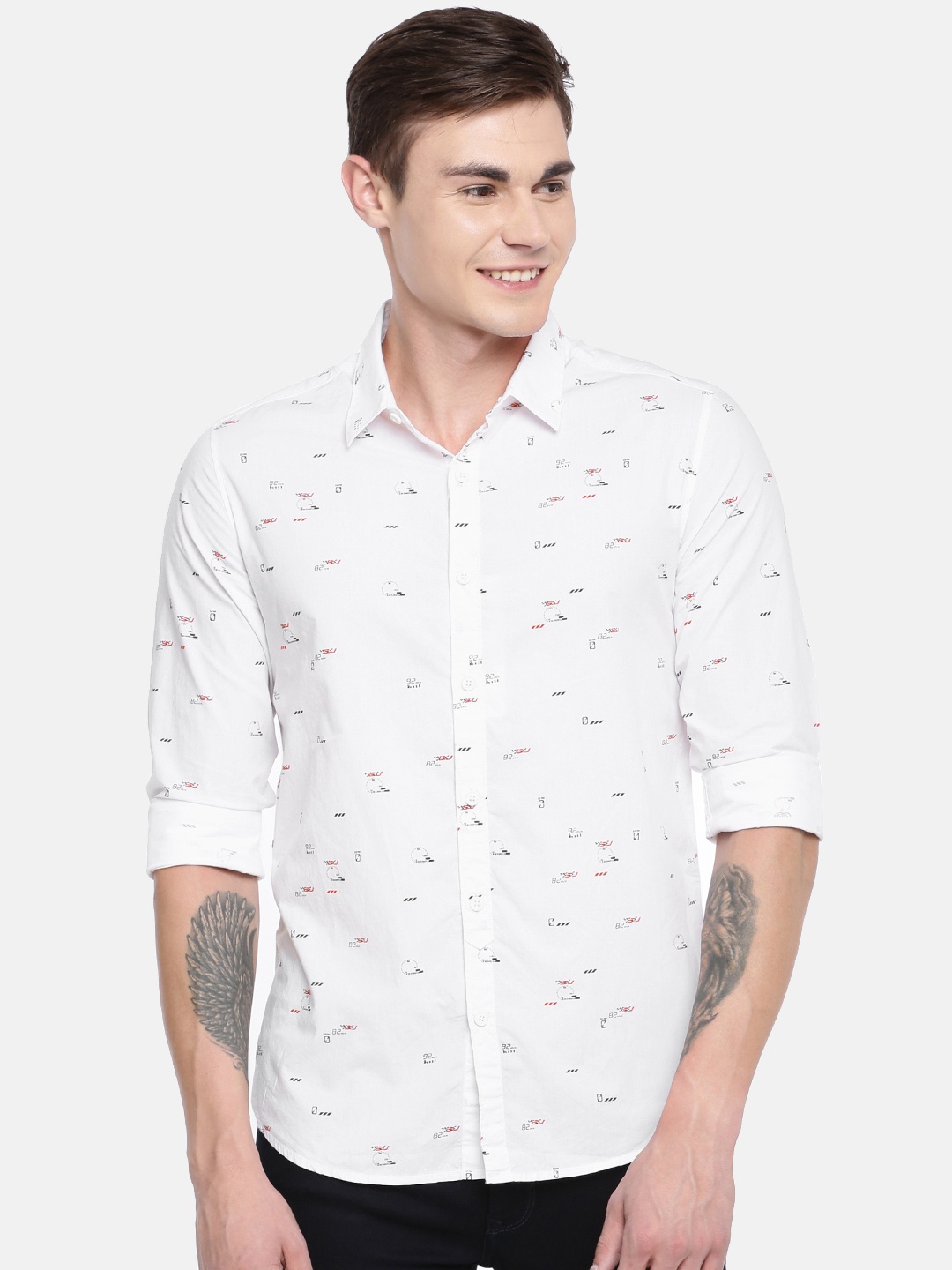 

SPYKAR Men White Slim Fit Printed Casual Shirt