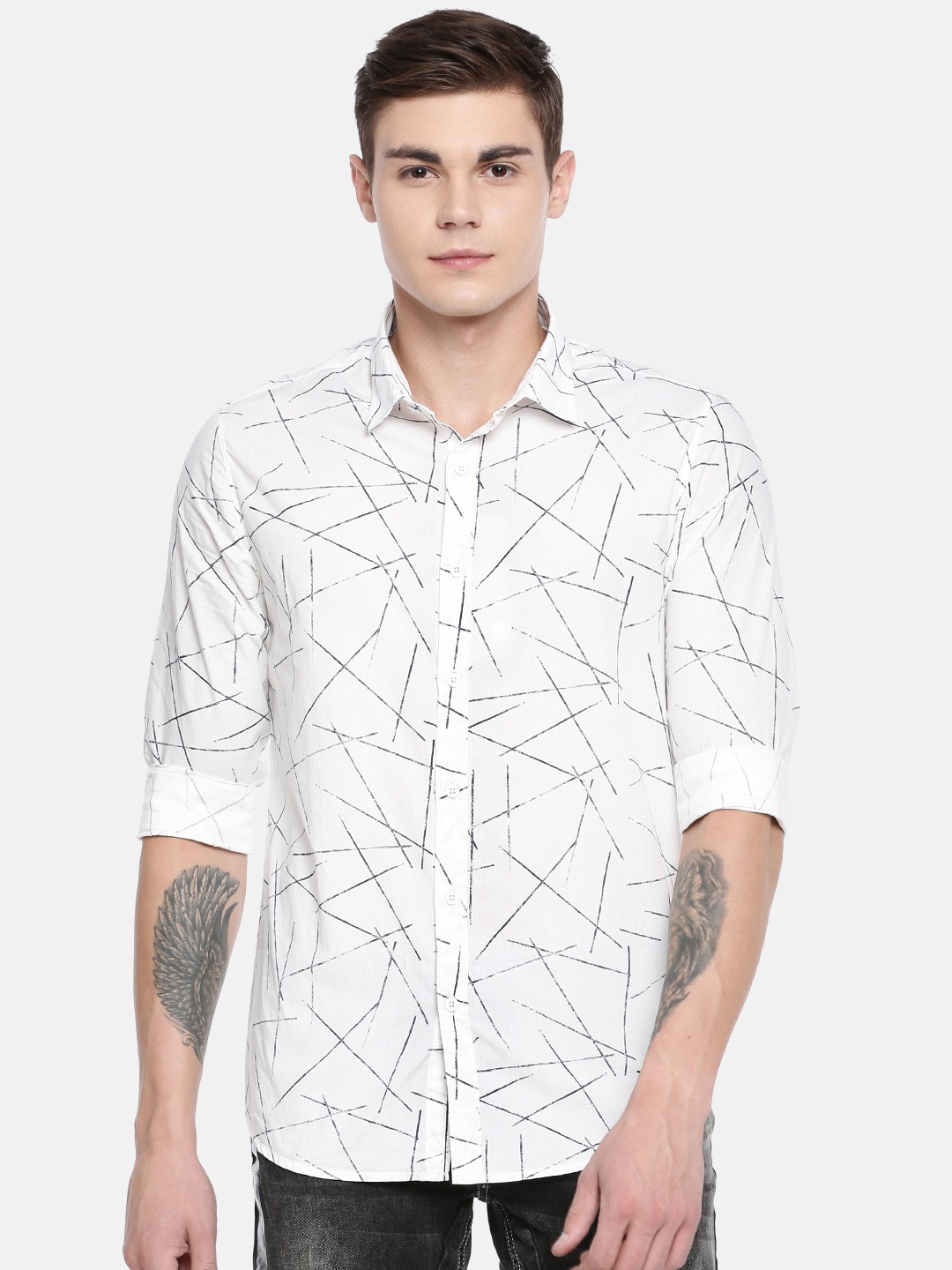 

SPYKAR Men White Printed Slim Fit Casual Shirt