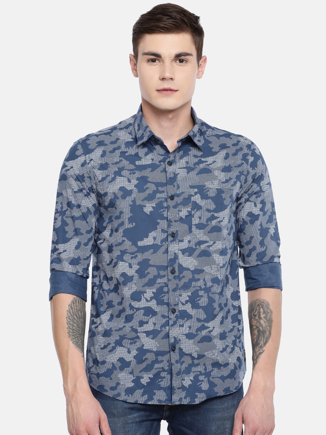 

SPYKAR Men Navy Blue Slim Fit Printed Casual Shirt