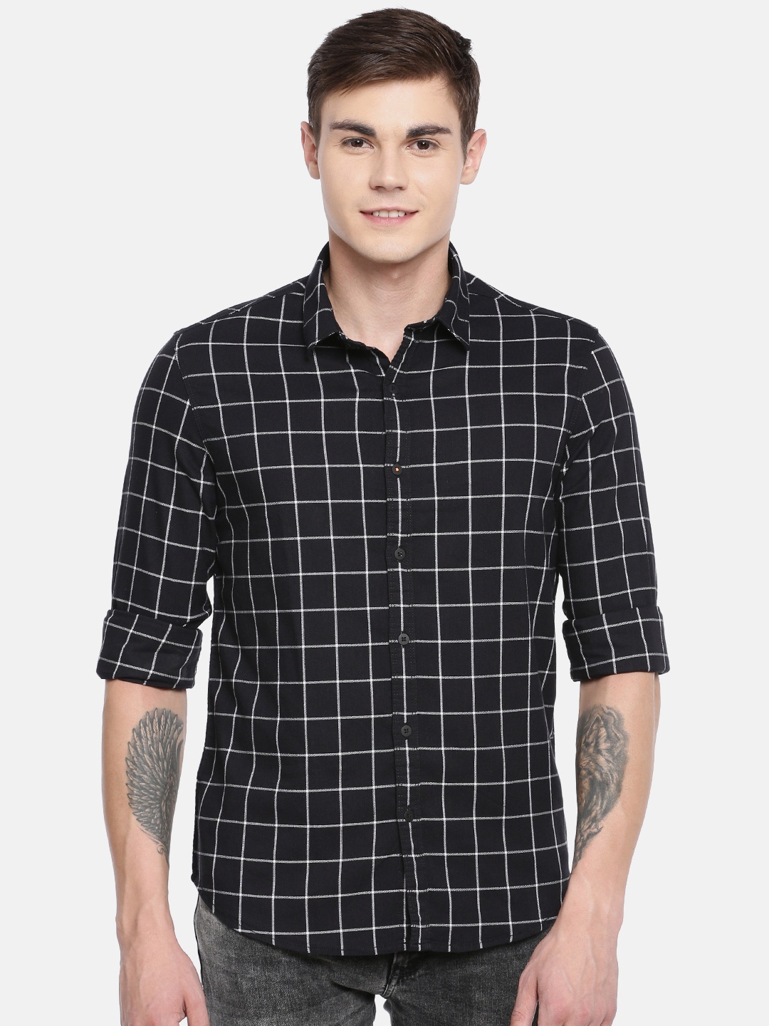 

SPYKAR Men Black & White Slim Fit Checked Casual Shirt