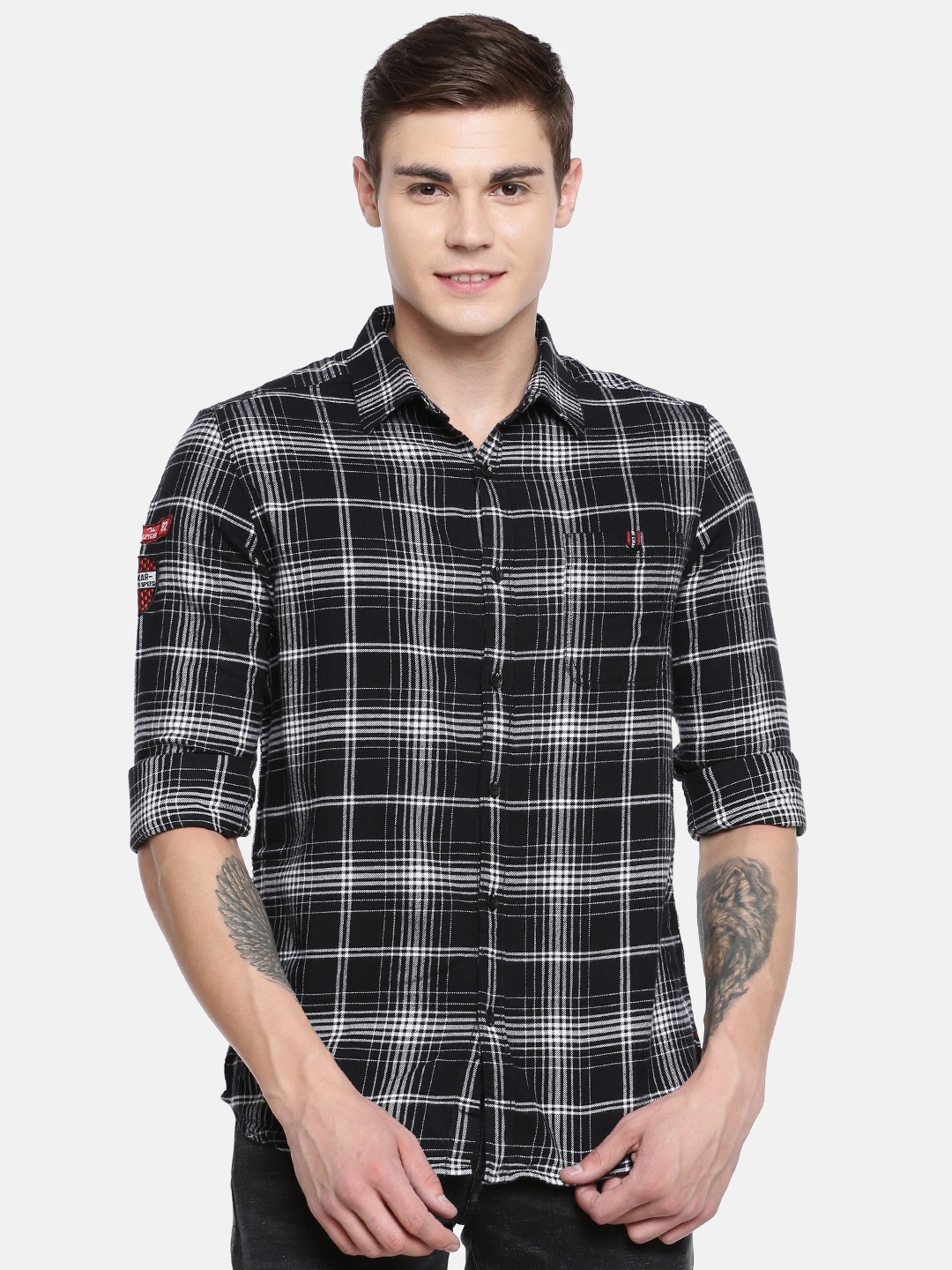 

SPYKAR Men Black & White Slim Fit Checked Casual Shirt