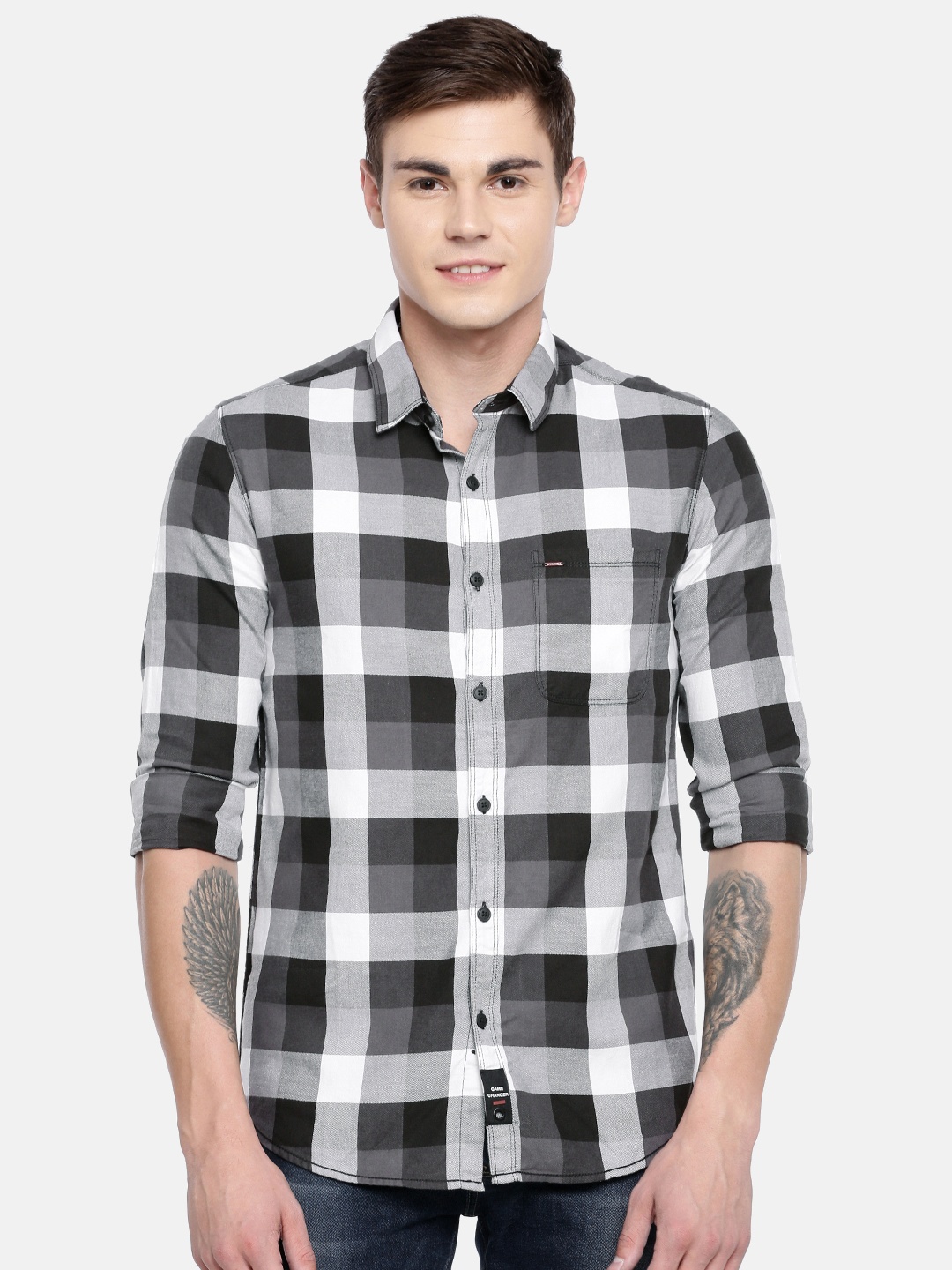 

SPYKAR Men White & Grey Slim Fit Checked Casual Shirt