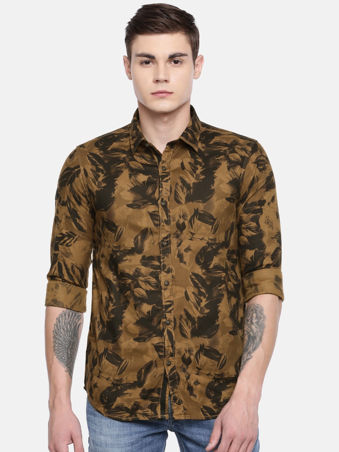 

SPYKAR Men Khaki & Black Slim Fit Printed Casual Shirt