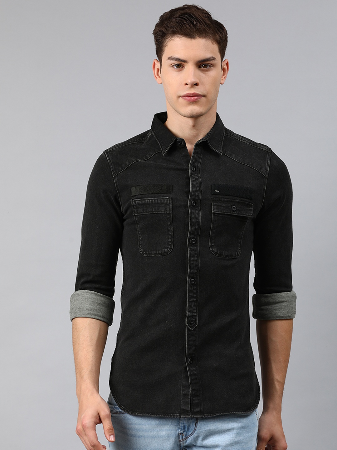 

SPYKAR Men Black Slim Fit Faded Casual Shirt