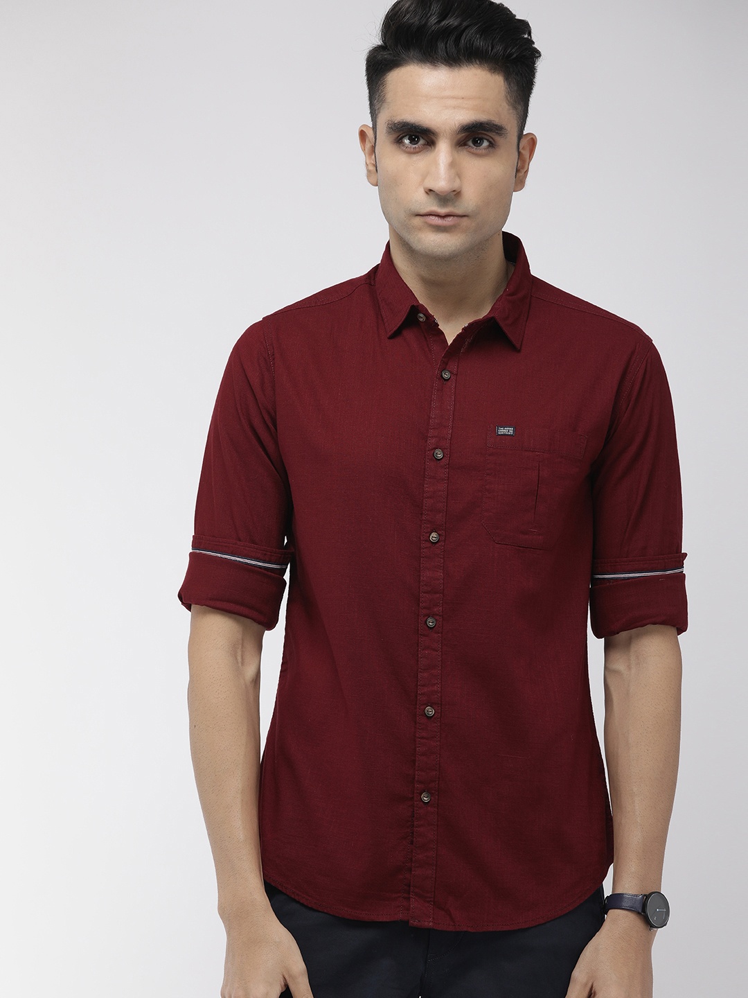 

The Indian Garage Co Men Maroon Slim Fit Solid Casual Shirt