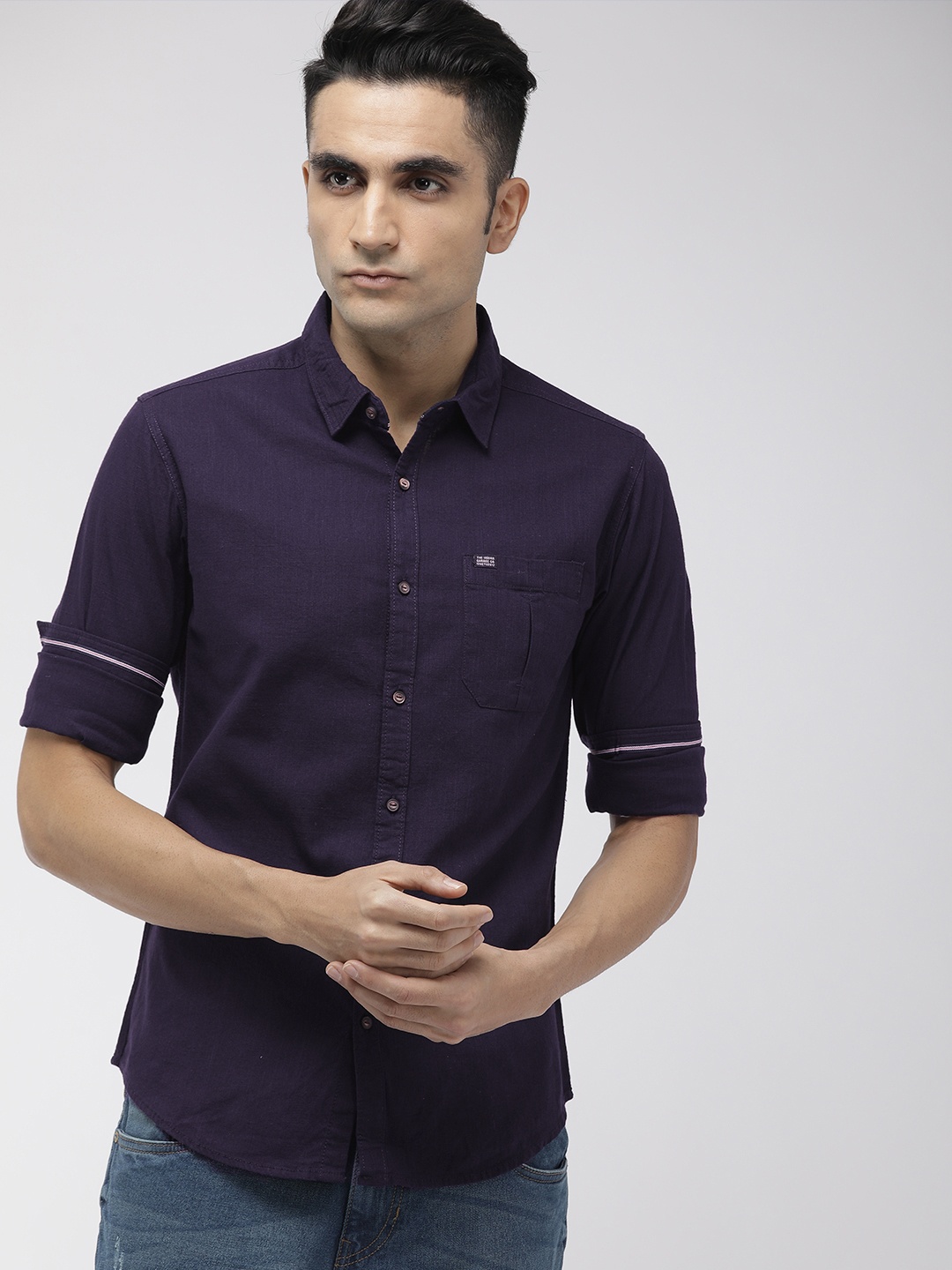 

The Indian Garage Co Men Navy Blue Slim Fit Solid Casual Shirt