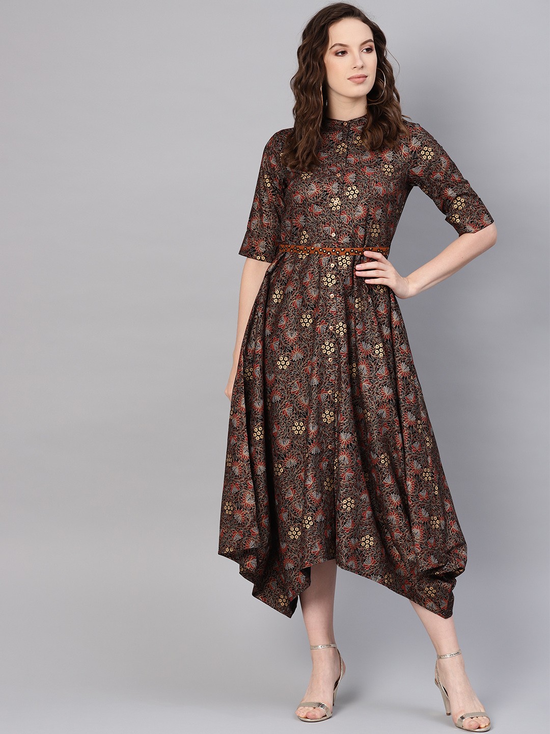 

Juniper Women Black & Golden Foil Print A-Line Dress