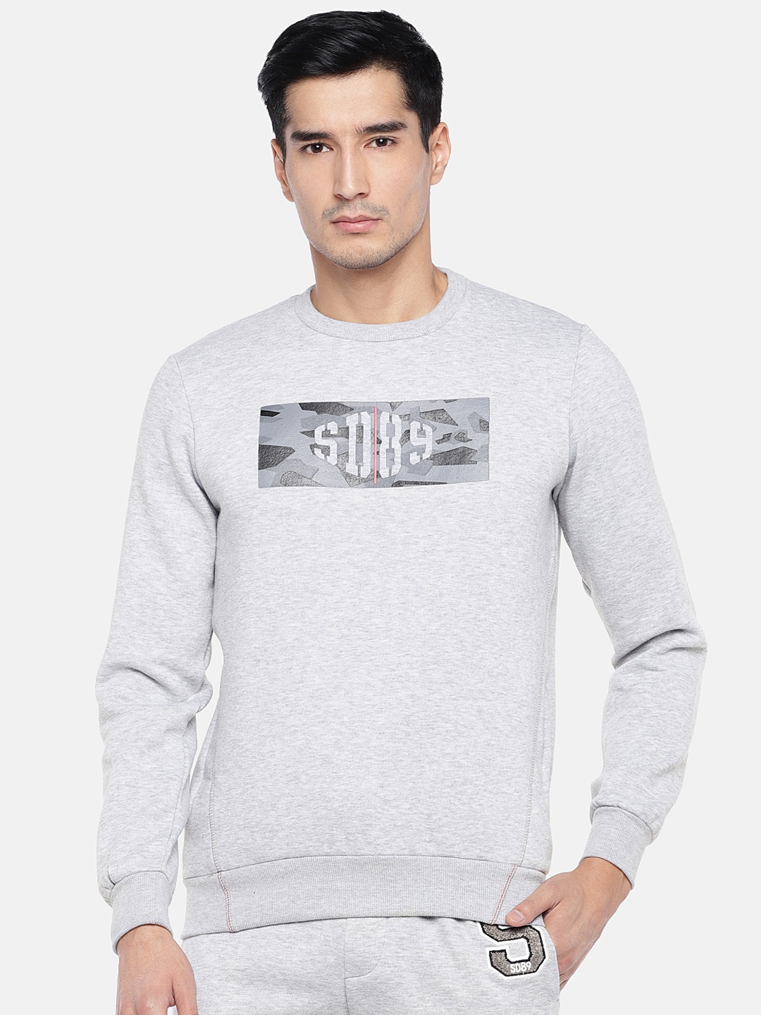 

Sweet Dreams Men Grey Melange Printed Pullover Sweatshirt