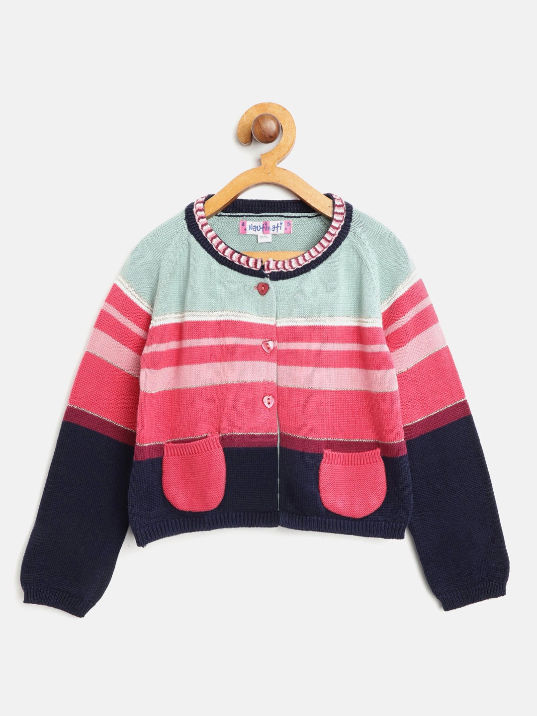 

Nauti Nati Girls Sea Green & Pink Colourblocked Cardigan