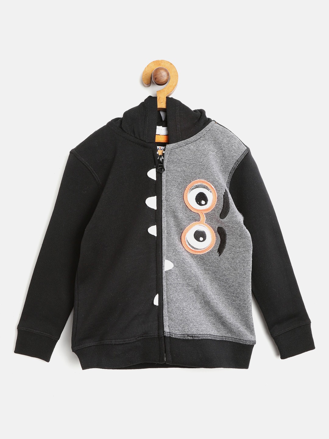

Nauti Nati Boys Black & Charcoal Grey Colourblocked Hooded Front-Open Sweatshirt
