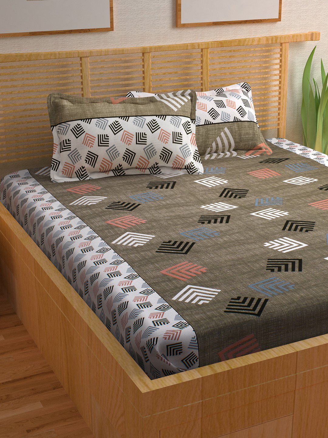 

Story@home Unisex Grey & White Abstract 144 TC Cotton 1 King Bedsheet with 2 Pillow Covers