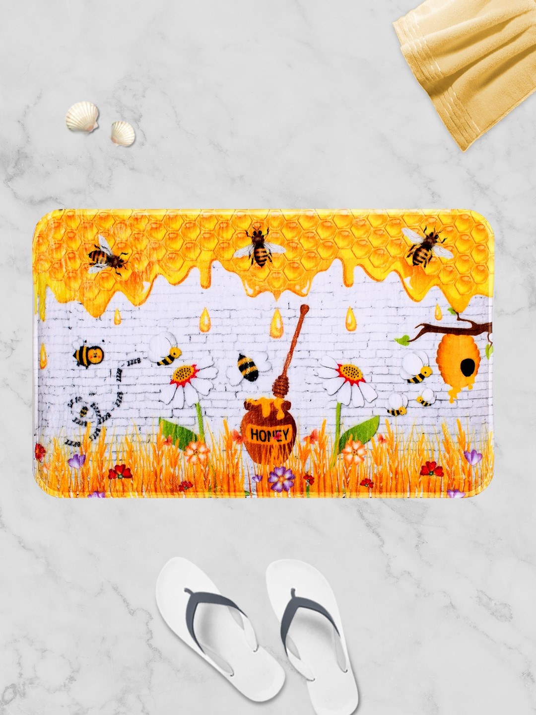 

Story@home Unisex Yellow Printed Anti-Skid Bath Rugs