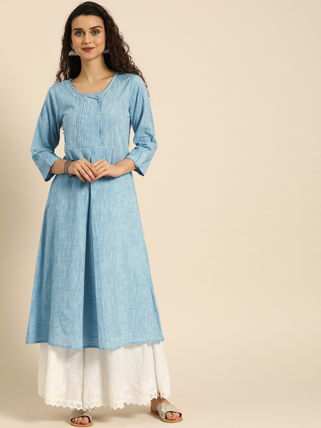 

IMARA Women Blue Solid A-Line Kurta