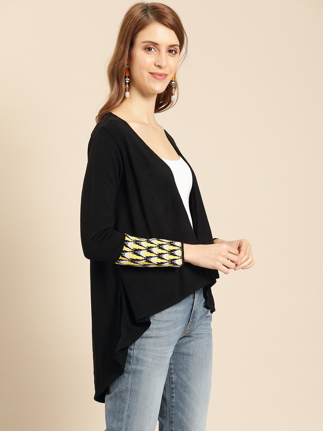 

IMARA Women Black Solid Open Front Shrug