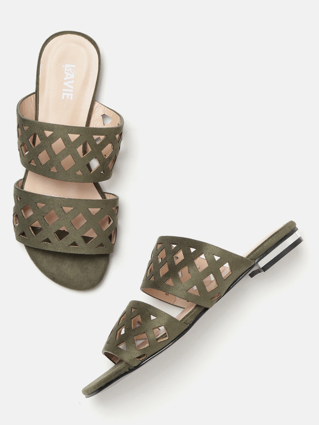 

Lavie Women Olive Green Laser-Cut Open Toe Flats