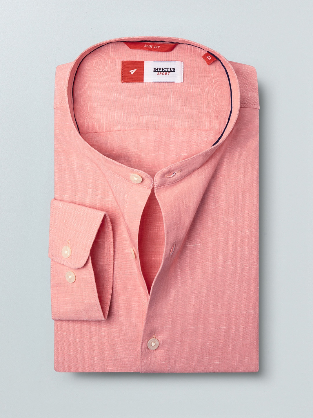 

INVICTUS Men Coral Pink Cotton Linen Slim Fit Solid Casual Shirt