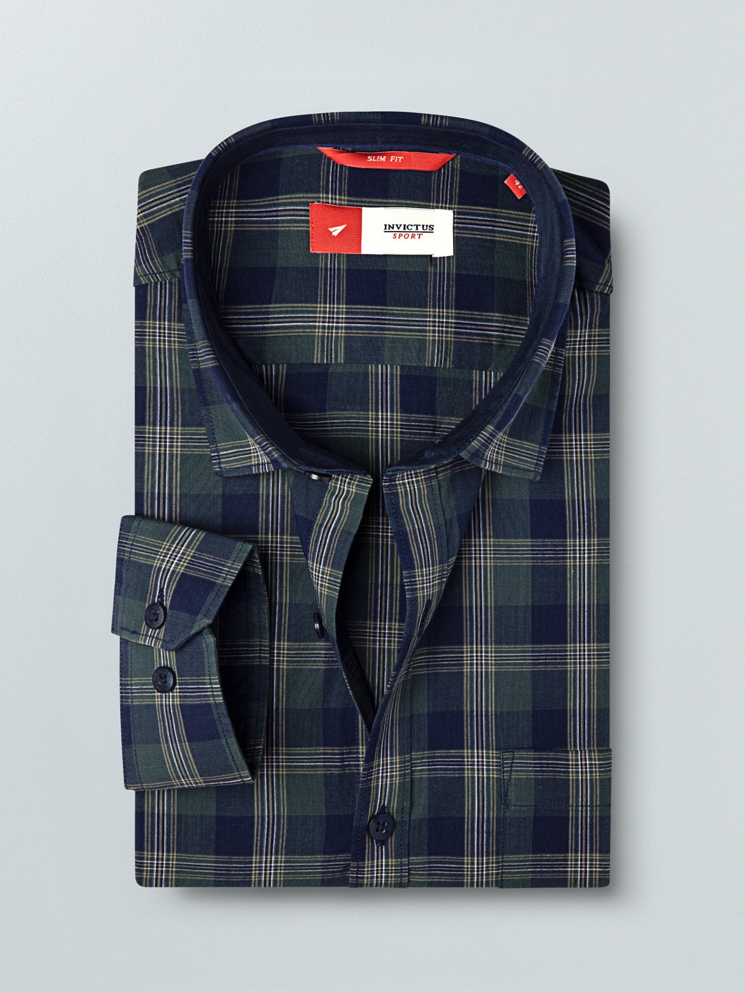

INVICTUS Men Green & Navy Blue Slim Fit Checked Sustainable Formal Shirt