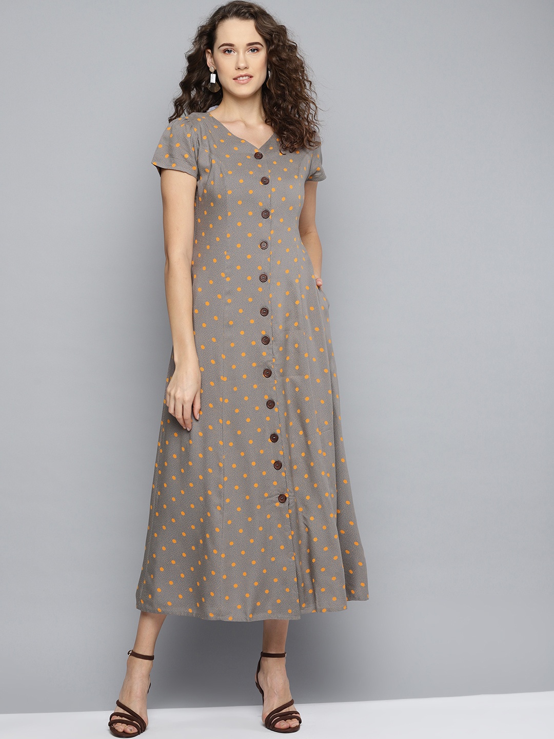 

Marie Claire Women Taupe & Orange Printed Maxi Dress