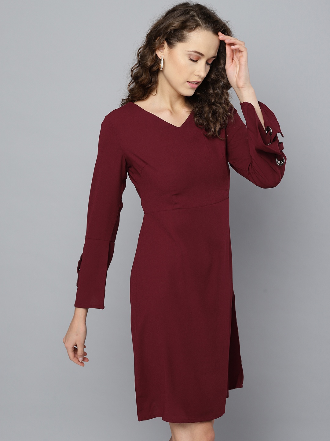 Marie Claire Women Burgundy Solid A-Line Dress