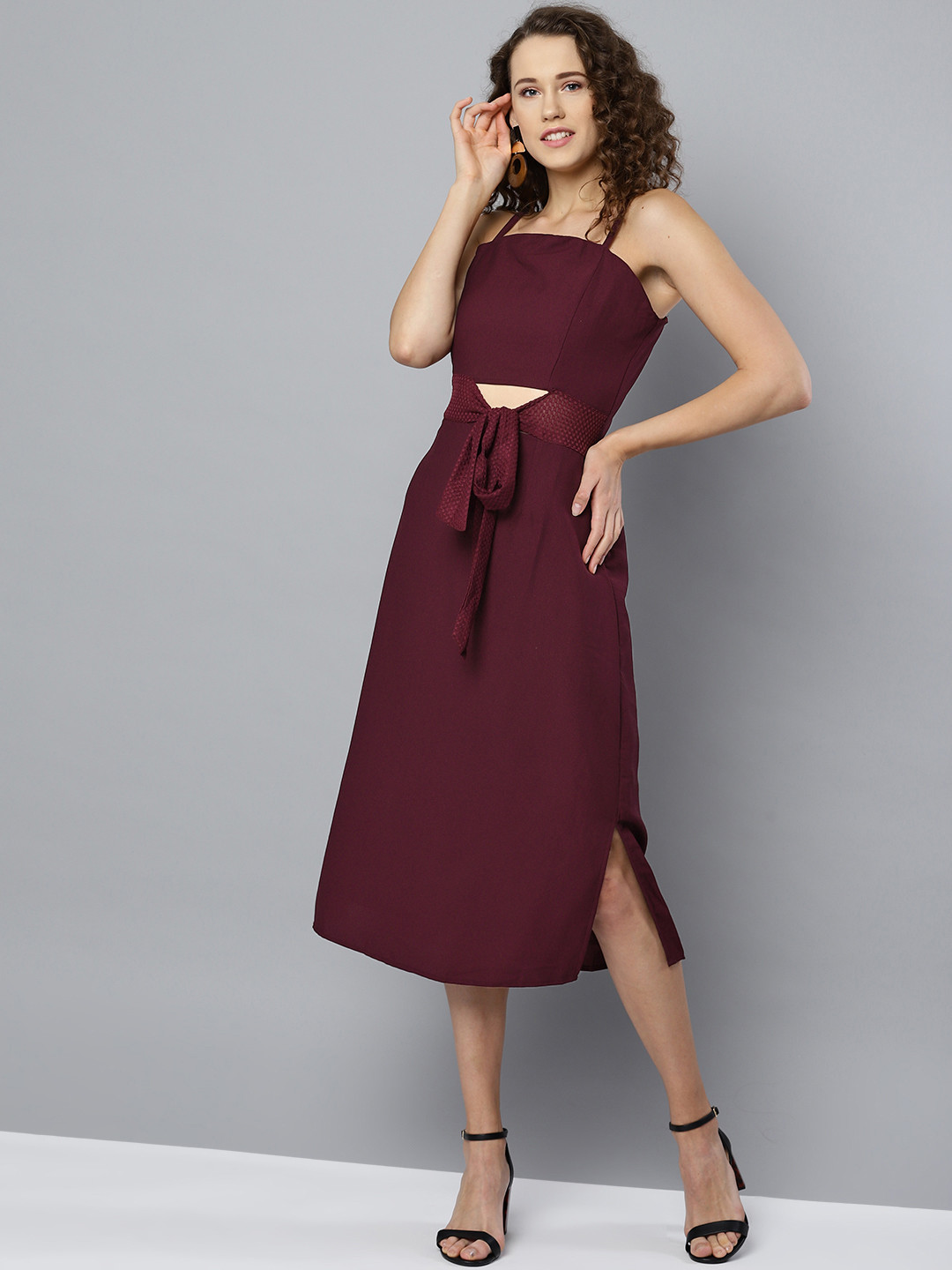 

Marie Claire Women Solid Maroon A-Line Dress