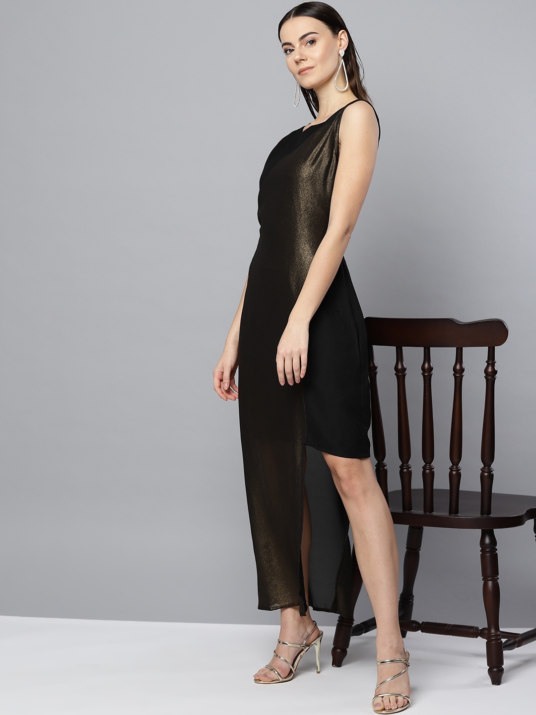 

Marie Claire Women Golden & Black Colourblocked Maxi Dress, Gold