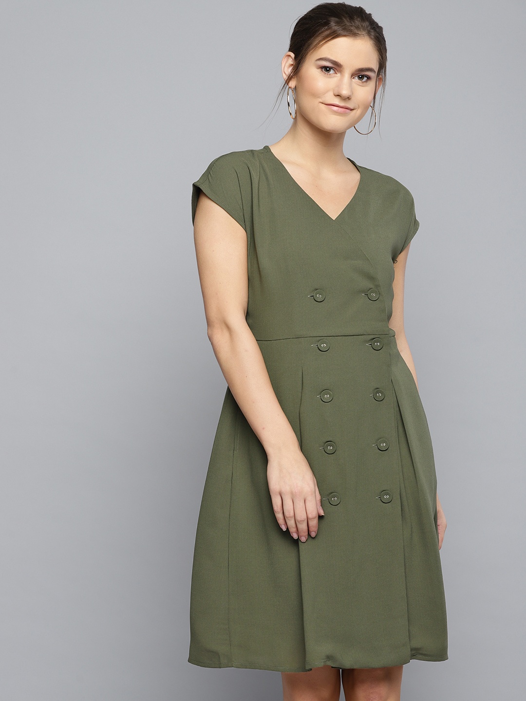 

Marie Claire Women Olive Green Solid A-Line Dress