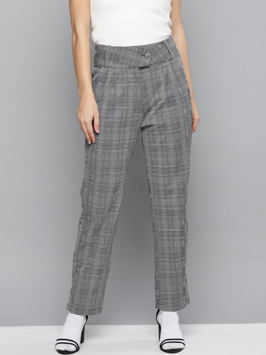 

Marie Claire Women Grey Checked Regular Trousers