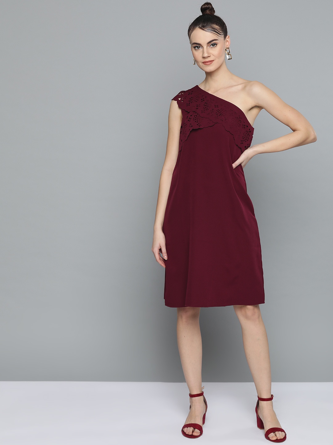 

Marie Claire Burgundy One Shoulder A-Line Dress