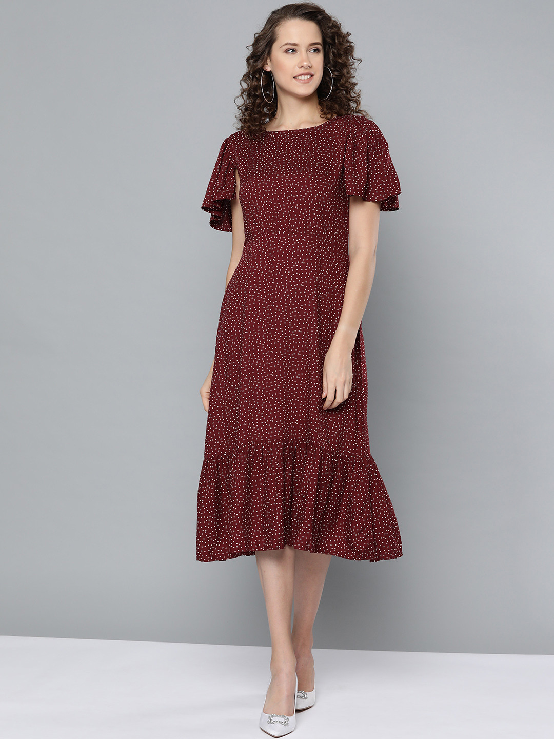 

Marie Claire Women Maroon & White Printed A-Line Dress