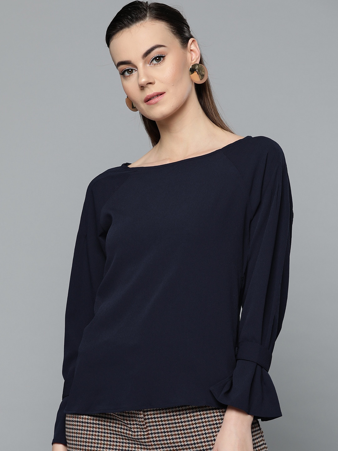 

Marie Claire Women Navy Blue Solid Top