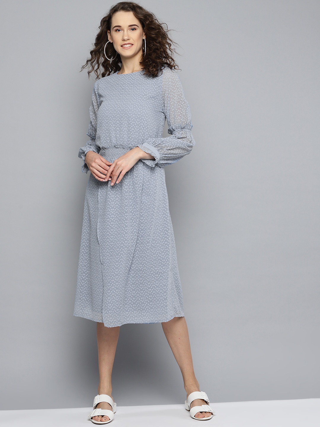 

Marie Claire Women Blue Self-Design A-Line Dress